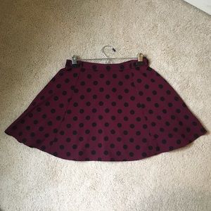 H&M Burgundy Mini Polka Dot Skater Skirt